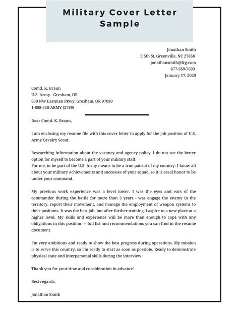 military cover letter sample  word cover letter examples