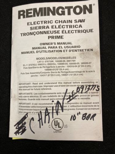 remington electric chain  lnt  el  owners manual parts list ebay