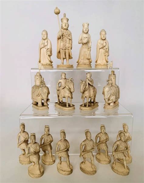 Antique Cantonese King George Iii Ivory Chess Set