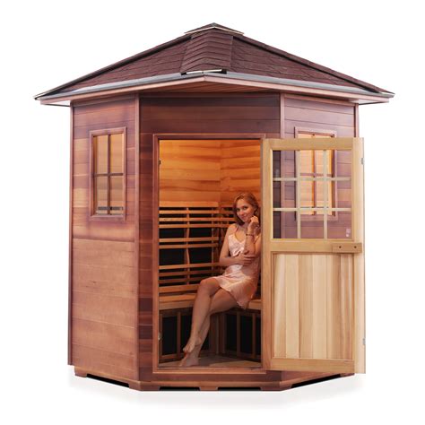 radiant  person corner outdoor infrared sauna sierra series enlighten saunas