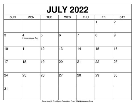 printable july  calendars