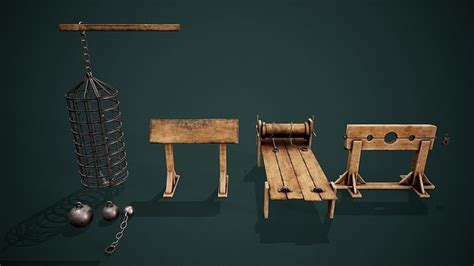 3d model medieval dungeon torture devices stocks rack pbr low poly