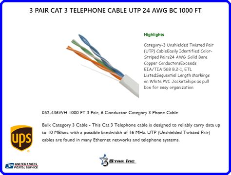 pair cat  telephone cable utp  awg bc  ft  star incorporated