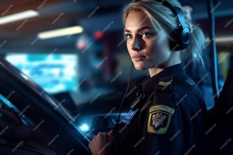 Premium Ai Image Female Police Officer Speaking On The Radio With
