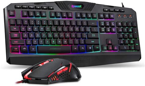 redragon  wired gaming keyboard  mouse combo rgb backlit gaming