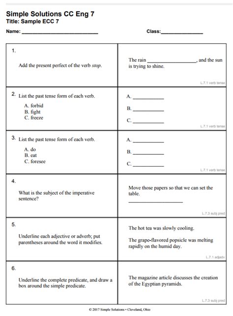 grammar worksheets  grade