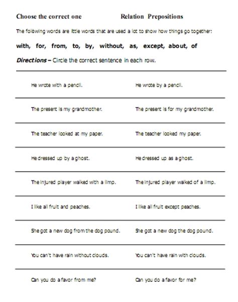 prepositions exercises  class  prepositions  conjunctions