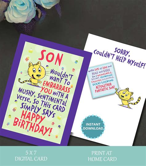 son birthday card sons birthday card digital card etsy