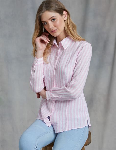 women s pink and white stripe relaxed fit linen shirt hawes and curtis