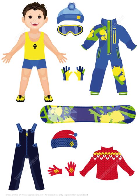 boy paper doll   set  winter sportswear clothing