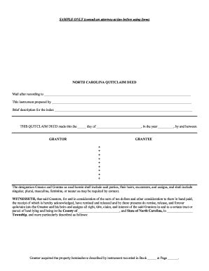 nc quitclaim deed fill  printable fillable blank pdffiller