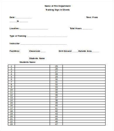 training sign  sheet template   word  documents