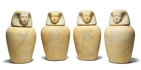 unique egyptian canopic large jars  set vintage limestone  egypt