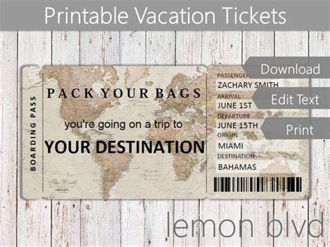 surprise trip  vacation ticket instant  editable