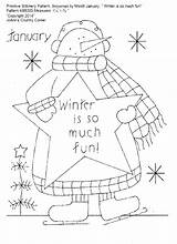 Primitive Snowman Stitchery Pattern Month January sketch template