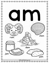 Am Worksheets Phonics Family Word Coloring Kindergarten Chart sketch template