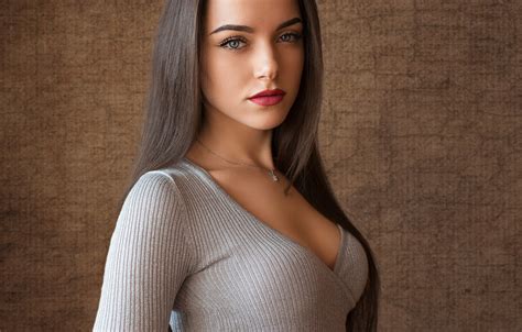 wallpaper girl cleavage long hair brown hair breast