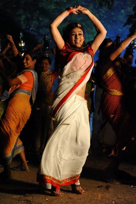 nayantara hot navel show stills in white saree from kvj hot blog photos