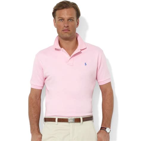 lyst ralph lauren classic fit interlock core polo shirt  pink  men