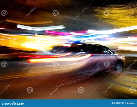 car moving fast stock photo image  lights motion