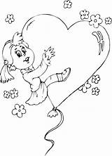 Balloon Girl Heart Coloring Riding Colored Online sketch template