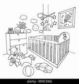 Coloring Vector Illustration Drawn Hand Element Book Alamy Bedroom Room Adult Baby sketch template
