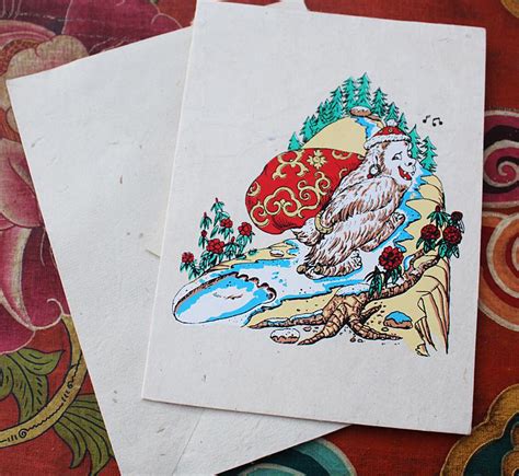 Handmade Natural Eco Nepalese Lokta Paper Christmas Card Yeti Santa