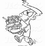 Food Cartoon Boy Junk Coloring Outline Vector Pages Fast Tray Carrying Clipart Drawing Heavy Eating Lunch Leishman Ron Color Cute sketch template