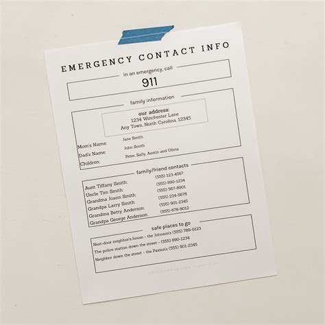 family emergency contact info  printable home  kind