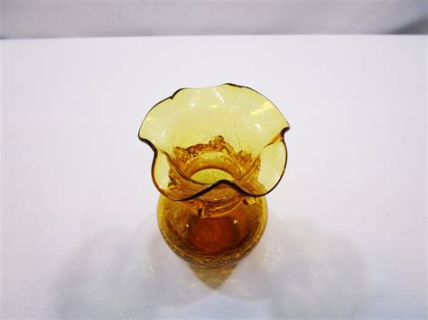 Vintage Amber Crackle Glass Vase Hand Blown Bud Vase Handcrafted Knick