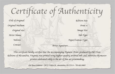 printable certificate  authenticity art template printable templates
