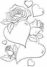Hearts Coloring Roses Pages Printable Heart Categories sketch template