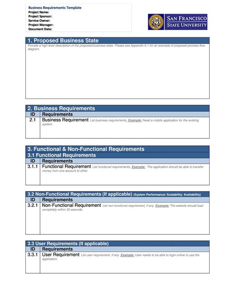 requirements document template templates printable