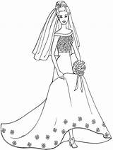 Coloring Pages Wedding Dress Barbie Doll Bride Kids Color раскраски Beautiful Barbi Printable Princess Print Wearing People Girls Popular Cartoon sketch template