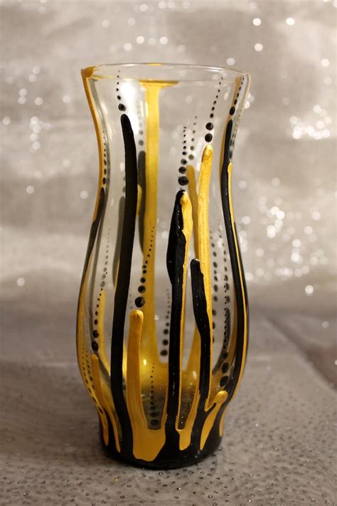 Ucf Black And Gold Glass Flower Vase Hand Painted