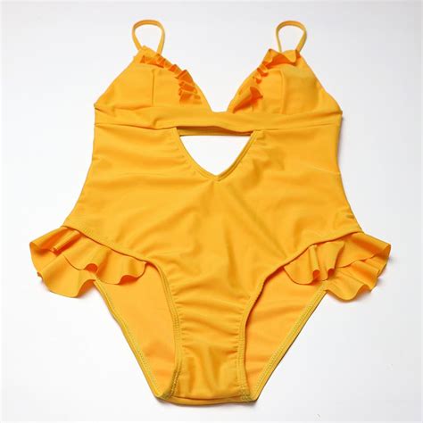 yellow ruffle one piece swimwear uniqua