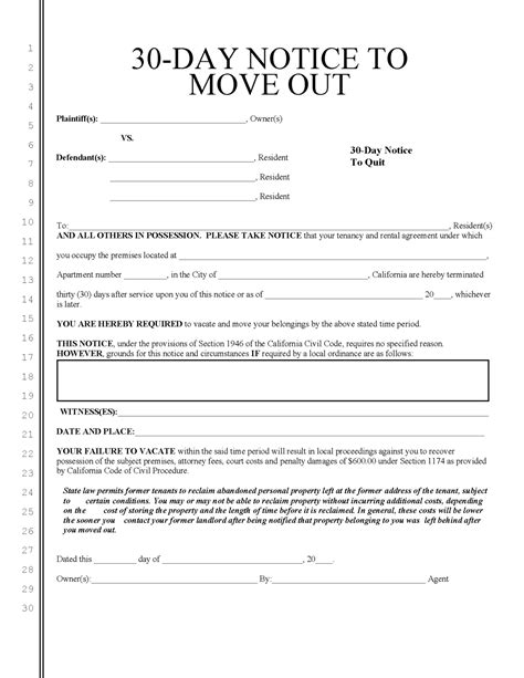 california  day notice  quit lease termination   year