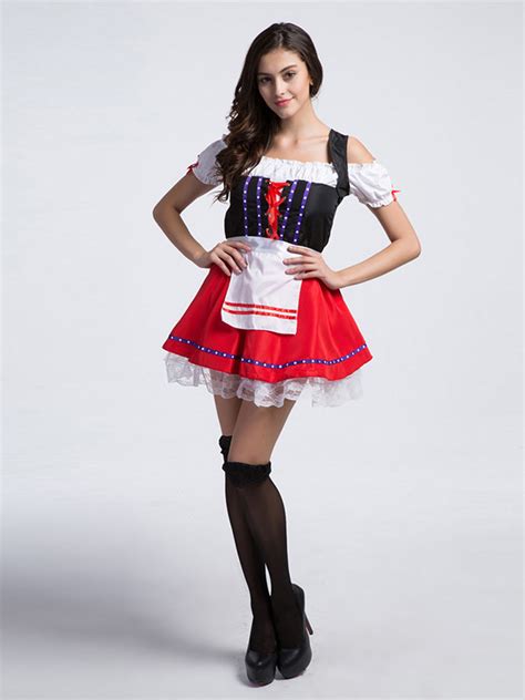 Red One Size Traditional French Maid Costume Wonder Beauty