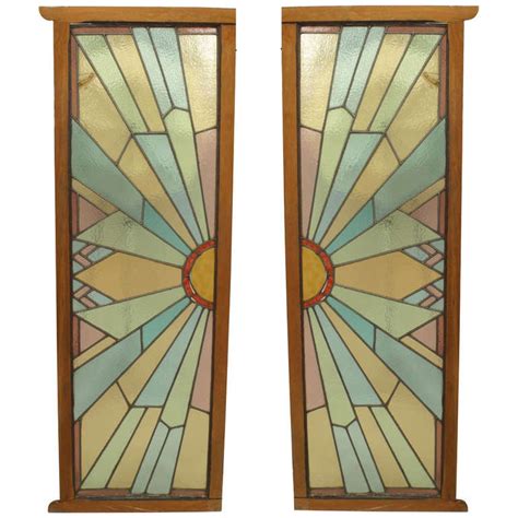 pair  french art deco stained glass doors  stdibs stained glass french doors art deco
