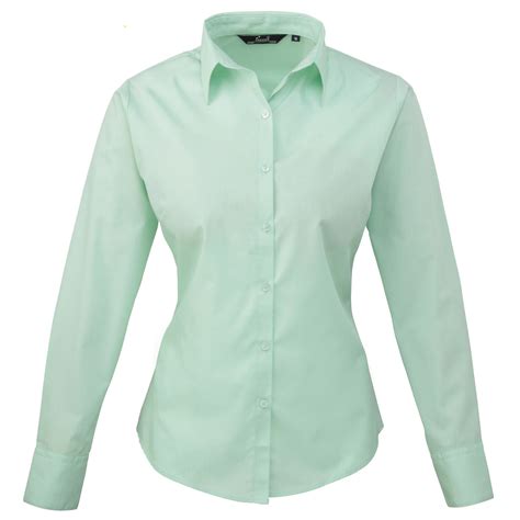 Premier Womens Ladies Poplin Long Sleeve Blouse Plain Work Shirt Ebay