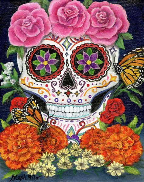 flower crown sugar skull painting  steph moraca fine art america