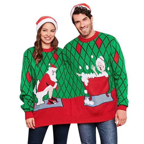mr and mrs claus two person ugly christmas sweater