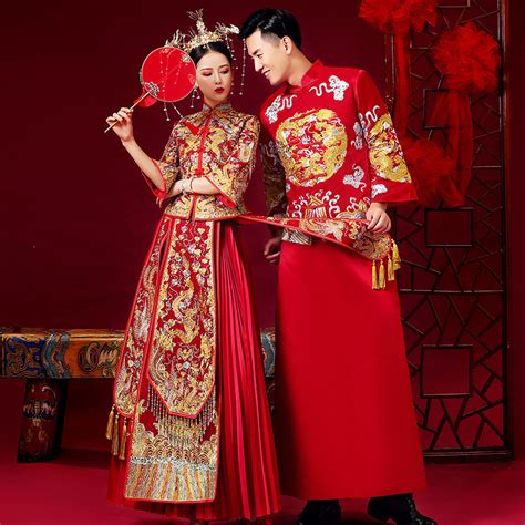 chinese traditional wedding dress cheongsam dragon phoenix clothing