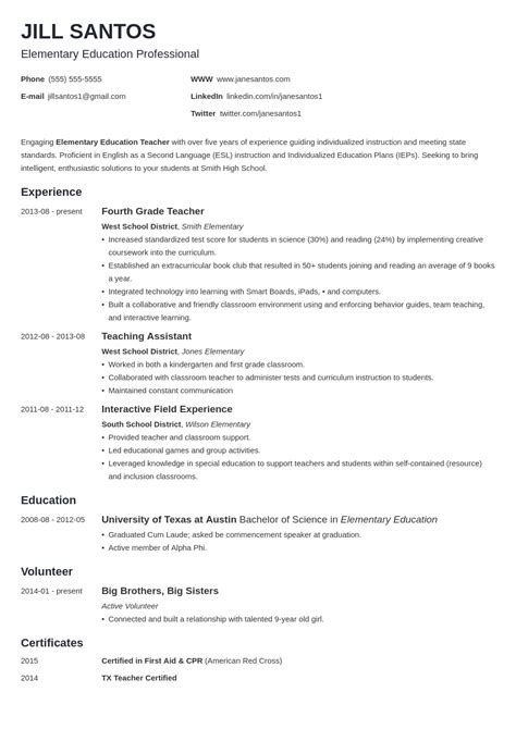 resume  teaching job   experience  sample resume