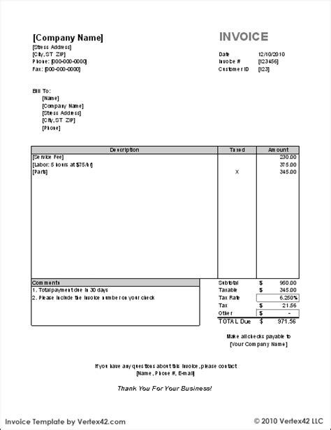 invoice template  excel
