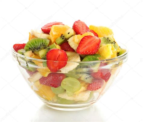 bol en verre avec salade de fruits frais isole sur blanc photographie belchonock