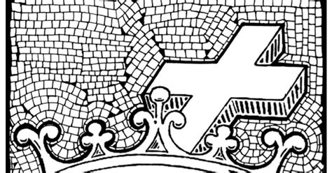 adult coloring page cross  crown mosaic design  grimm scriptorium