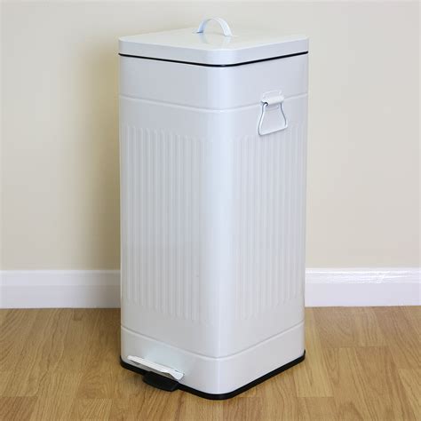 large  white retro square foot pedal kitchen bin steel rubbishwaste dustbin ebay