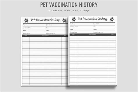 pet vaccination history printable formvaccine logpet report etsy