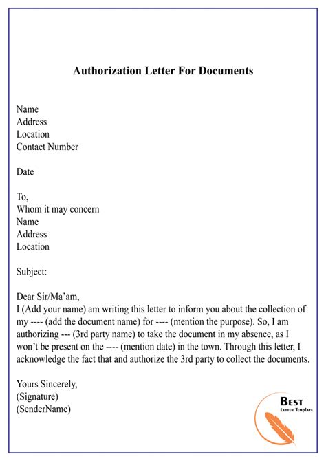 authorization letter  process documents sample   vrogue